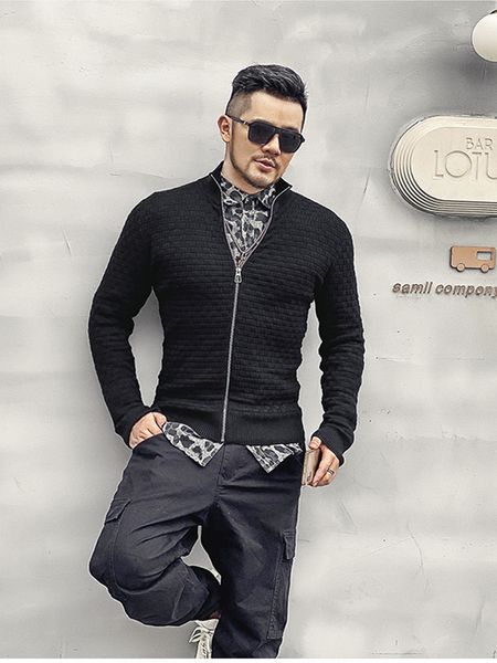 

2021 the new new texture zipper cardigan male sweater j6003 yuye, White;black