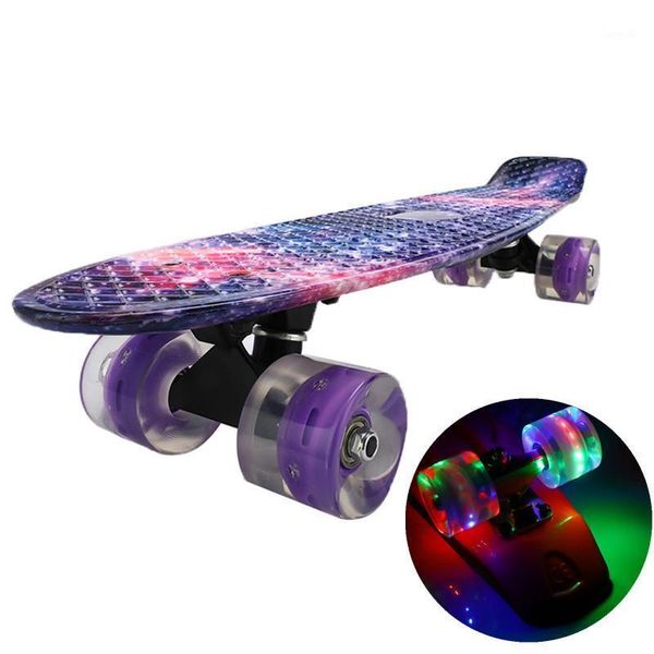 

skateboarding skateboard flashing light mini cruiser fish skate board plastic galaxy starry sky printed longboard street outdoor sports 22in