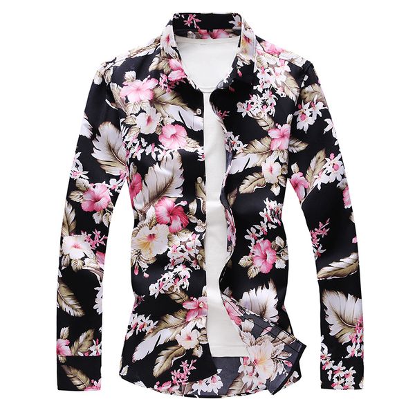 

2021 new long floral male shirt releases streetwear impression flower shirts asian size m-6xl ye76, White;black