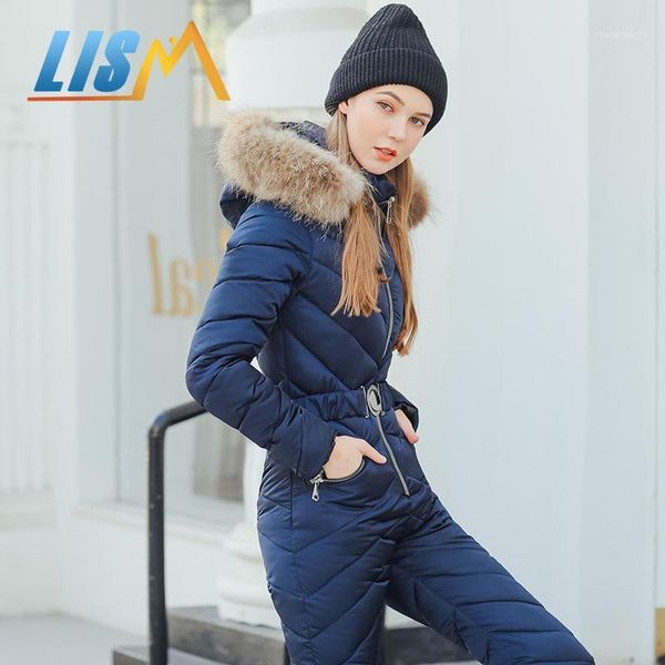 

lism women winter ski suit solid jumpsuits plush hooded pockets jumpsuit skiing casual snowsuit warm snowboard clothing1