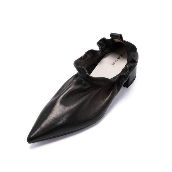 

enmayla 2020 high heel shoes slip-on pointed toe elegant genuine leather ladies shoes square heel concise wedding, Black
