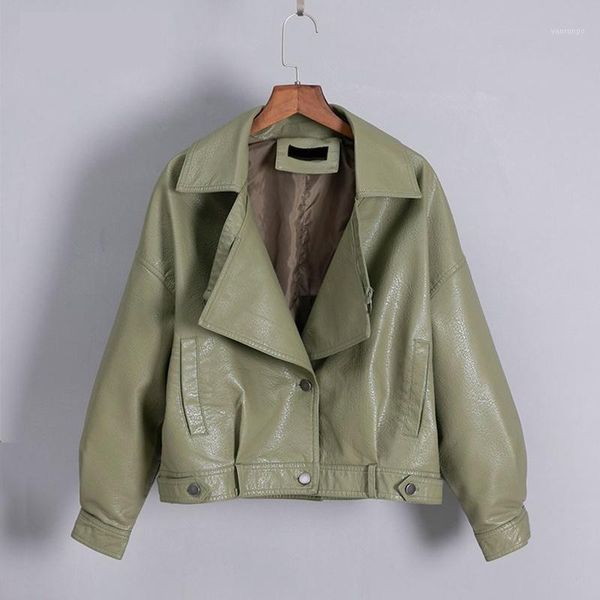 

new women vintage faux leather jacket loose coat single breasted motorcycle biker jackets female short leather coat outerwear1, Black