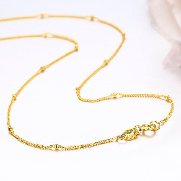 

35-80cm tiny 925 sterling silver w/ gold colour beads curb chain choker necklaces for women girls jewelry kolye collares ketting