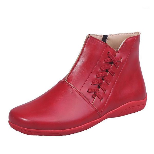

boots 2021 spring shoes women soft leather casual woman ankle female brand booties black red plus size a20521