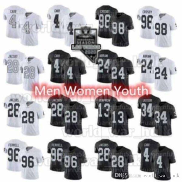 

las vegas raiders jersey 28 josh jacobs 98 maxx crosby derek carr bo jackson abram ferrell 11 henry ruggs iii men women youth, Black;red
