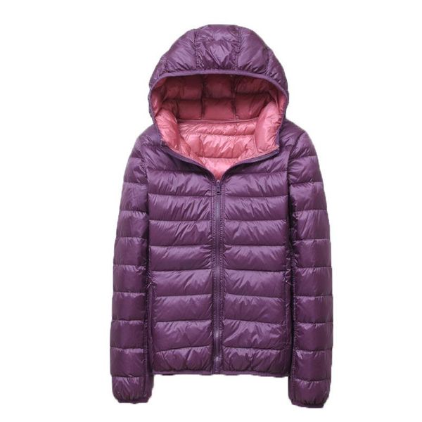 

reversible duck down jackets women ultra light hooded down parkas double side female puffer coat portable winter coat, Black