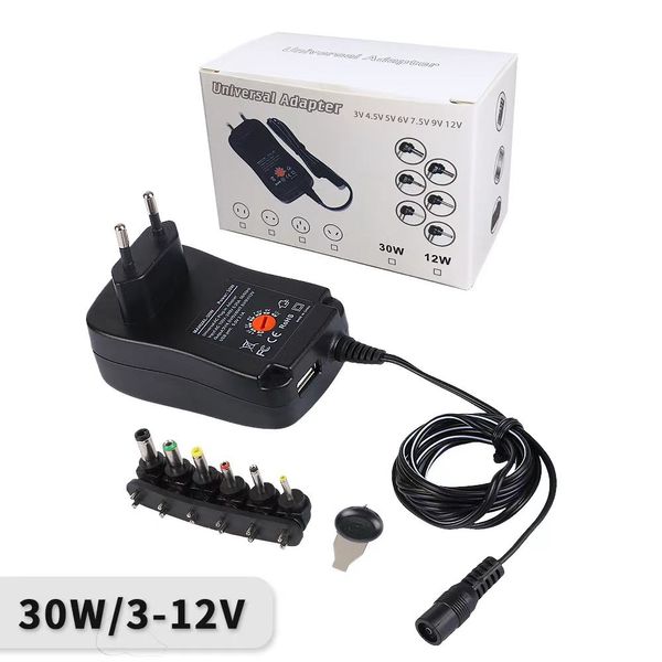 3-12 V 30 W 2.1A AC / DC Güç Kaynağı Adaptörü 6 Fişler ile Evrensel Şarj Ayarlanabilir Gerilim Düzenlenmiş Güçler Adaptörü