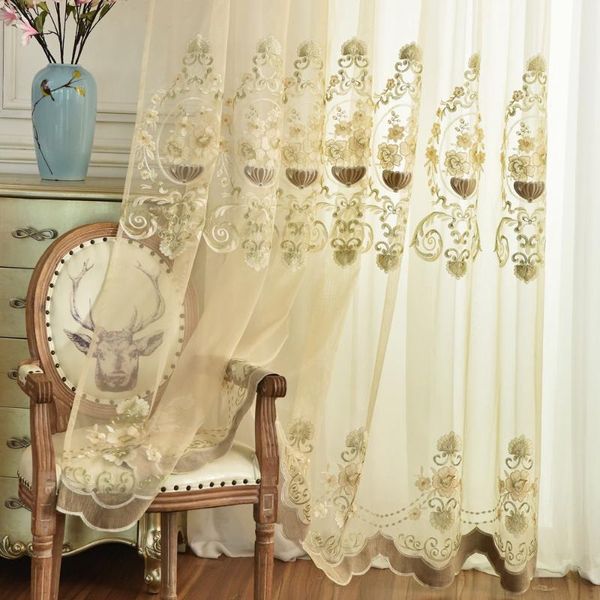 

luxury embroidered gold floral sheer curtain for living room european romantic bay window treatment drapes wp449c