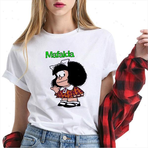 

female t shirt women cartoon mafalda printed female harajuku tshirt kawaii t shirt fashion o neck tee clothing streetwear, White