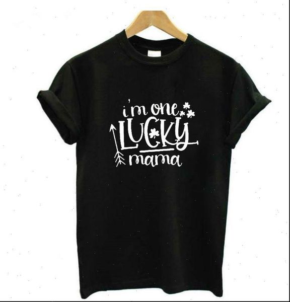 

im one lucky mama letter print t shirt women short sleeve o neck loose tshirt 2021 summer tee shirt camisetas mujer, White