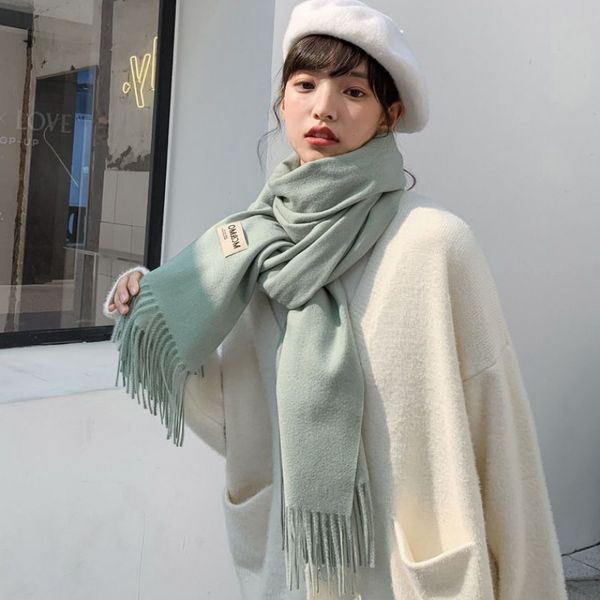 

for women winter korean neck protection men's imitation cashmere shawl spring and autumn warm solid color couples, Blue;gray