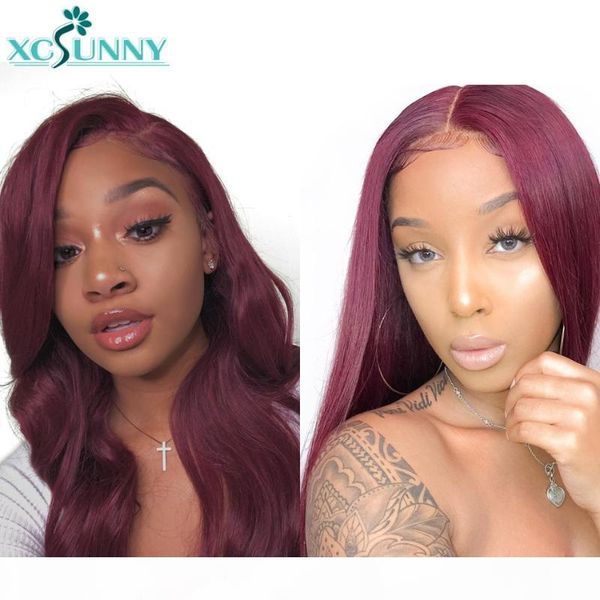 

colored 99j straight lace front wig human hair wavy burgundy 13x6 lace frontal wig pre plucked red brazilian remy hair, Black;brown