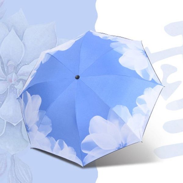 

three folding rainy umbrella rainproof umbrellas sun protection parasol blue sky white clouds printed sun female yxlwlh xhhair