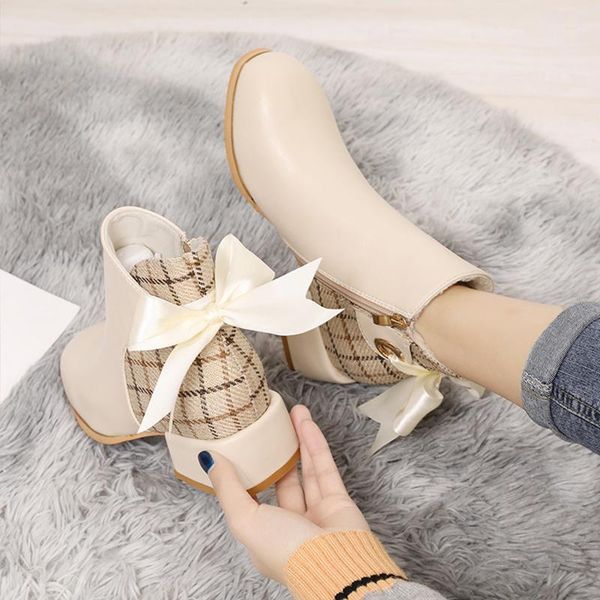 

white mid-calf boots round toe shoes winter footwear booties woman 2020 low heel luxury designer boots-women short rock1, Black