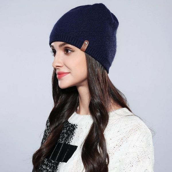

ear protection knitted hat simple solid color knitted woolen hat casual pullover, Blue;gray