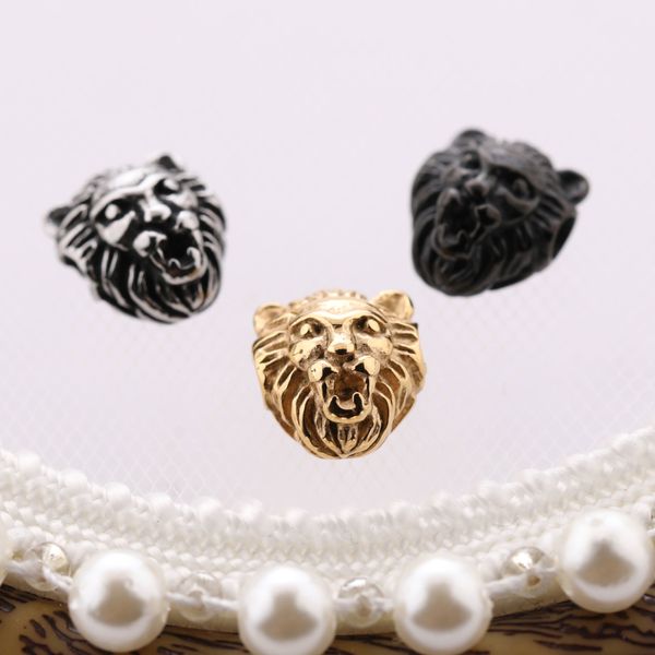 10.5 * 7mm DIY pulseira de metal fazendo jóias para presente prata / ouro / preto lion encantos de aço inoxidável