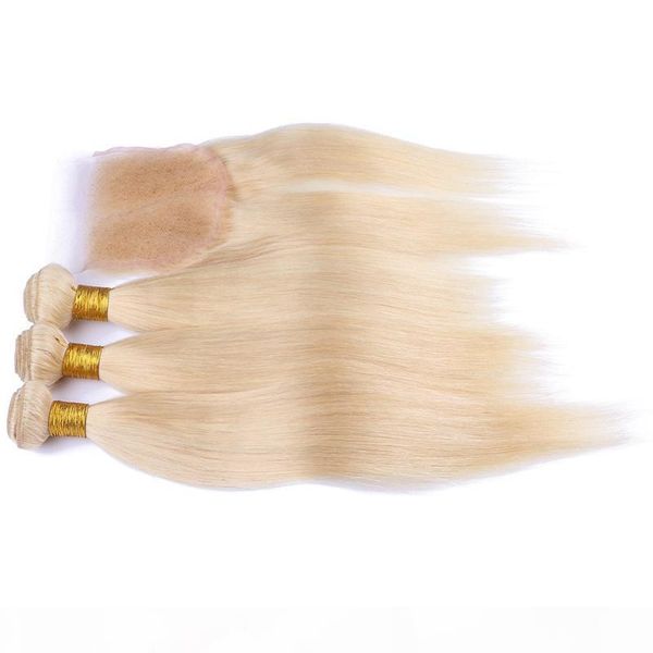 

9a virgin malaysian blonde hair 3bundles with 1pc silky straight 4x4 lace closure 4pcs lot 613 blonde malaysian human hair with closure, Black