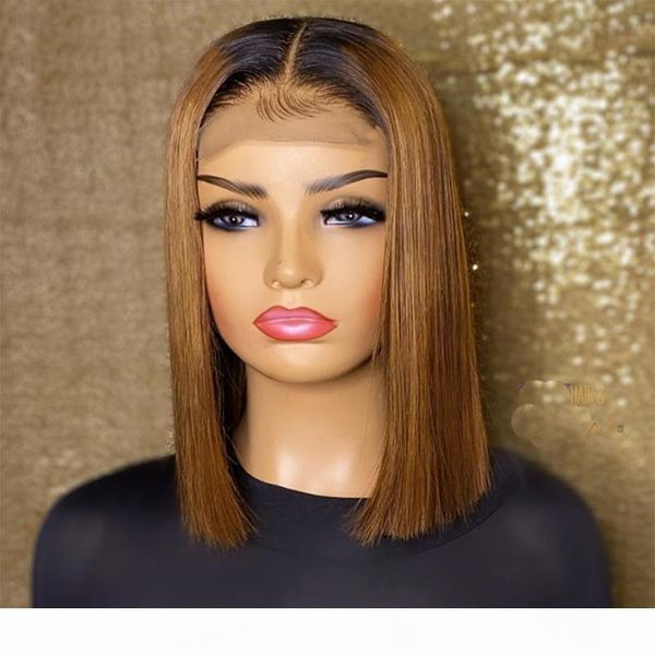 

remy short human hair lace front wigs blunt bob cut ombre preplucked lace frontal wigs remy hair wig swiss lace, Black;brown