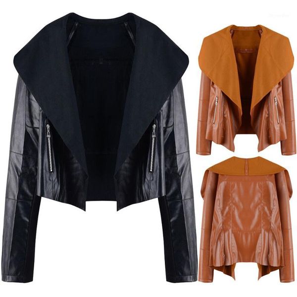 

popular women casual autumn winter zipper detail lapel jacket blouse solid color comfy overcoat chamarras de mujer1, Black