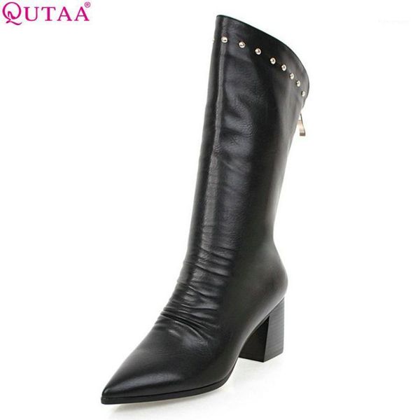 

boots qutaa 2021 knee highboots fashion synthetic women all match platform winter shoes motorcycle big size 34-431, Black