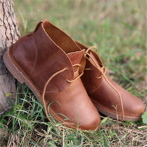 

handmade women's calf leather booties round toe lace-up flat shoes ankle boots brown/khaki/coffee, Black