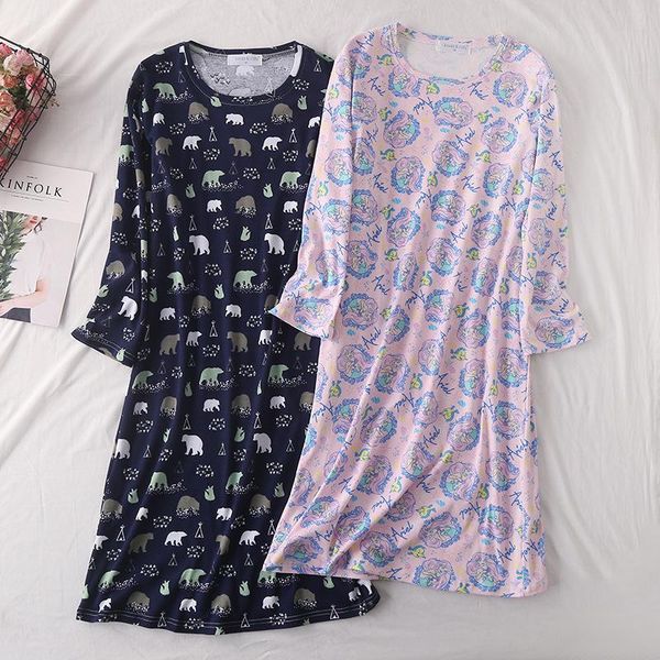 

women's sleepwear spring ladies knitted cotton extended nightdress women plus size night wear ropa para dormir mujer nightwear, Black;red