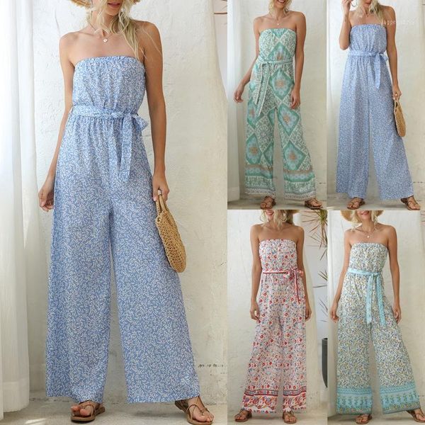 

women's jumpsuits & rompers 30h womens sleeveles floral long jump suit casual one piece playsuit oversized bodysuit loose tube romper1, Black;white