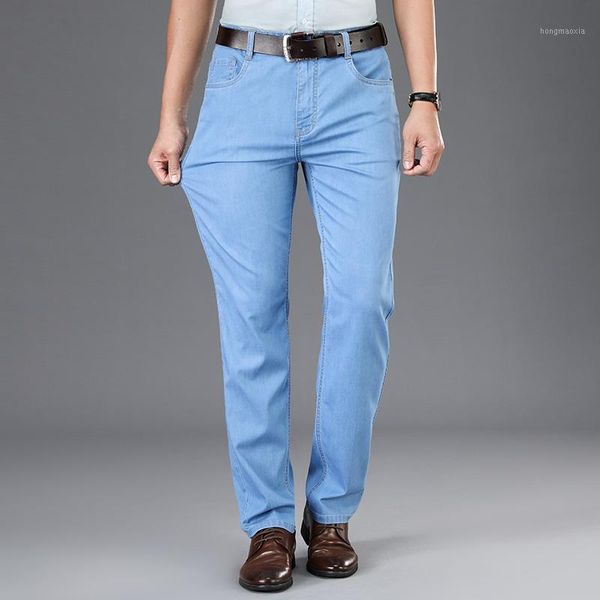 

2020 new summer men's light blue thin jeans modal fabric business casual stretch jean trousers male brand pants1