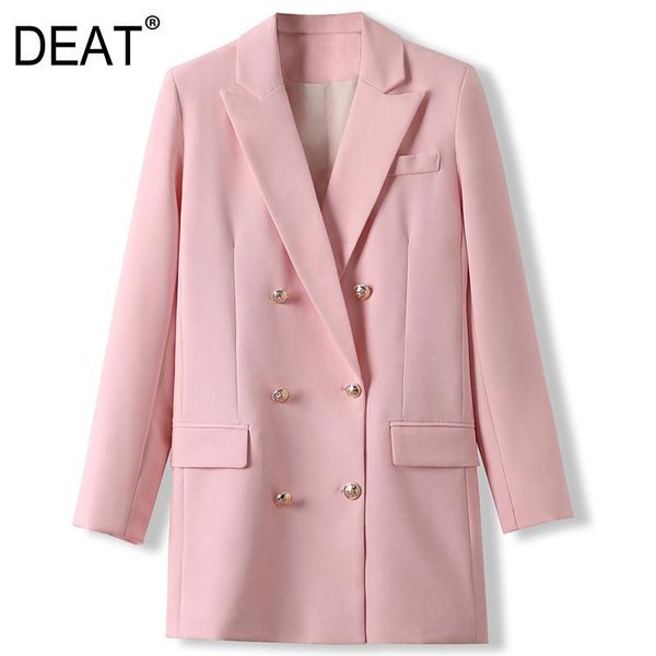 

[deat] double breasted solid women blazer new lapel long sleeve loose fit jacket fashion tide spring autumn 2020 13t079, White;black