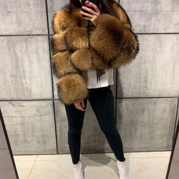 

raccoon fur coat women real fur coat natural raccoon long sleeve1, Black