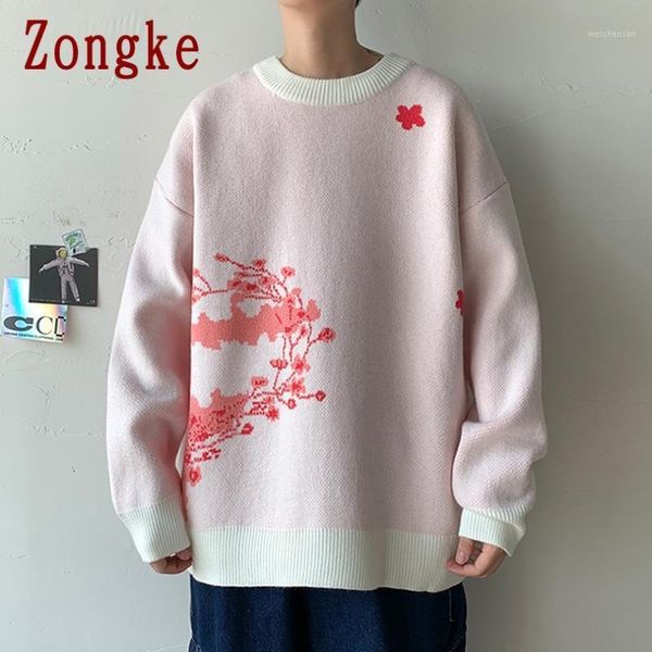 

zongke cherry knitted sweater men clothing 2020 fashion harajuku sweaters pullover men sweater winter clothes -5xl1, White;black