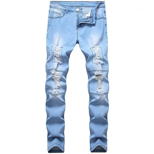 

men's jeans stretch slim men ripped light blue large size casual trendy pants1