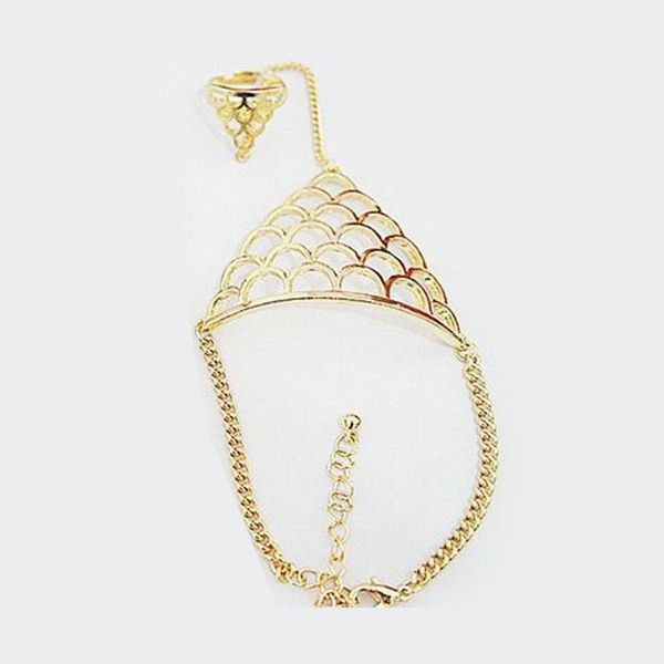 

retro fish scale out metal easy wear daily charming finger siamese portable wedding women bracelet1, Golden;silver