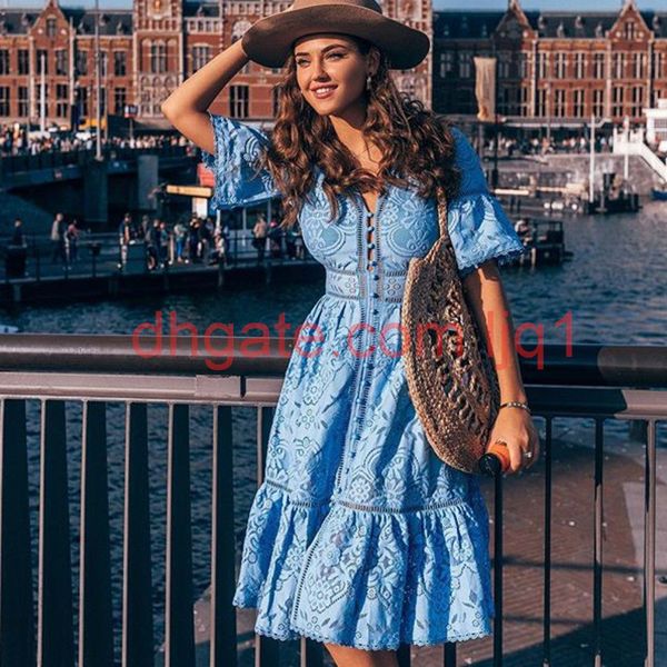 

new a line lace woman dress 2020 summer v neck short eve boho slemaxi dresses party club vestido blue white pink, Black;gray