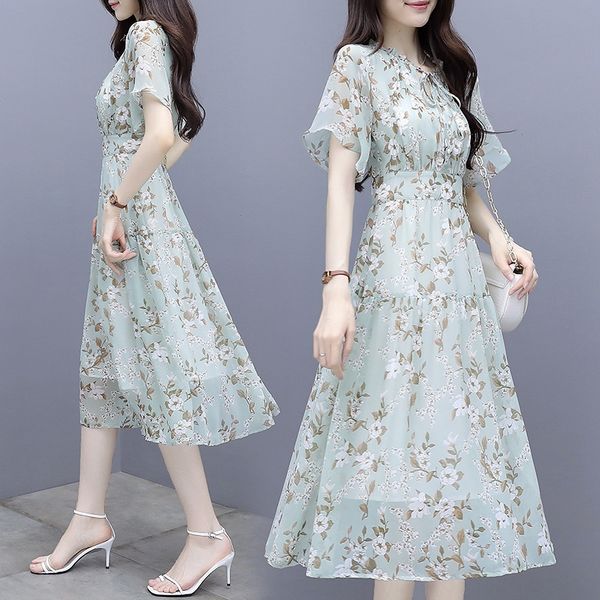 

chiffon floral women's summer 2020 new elegant slimming super dress fairy french hepburn style mori dress dognh, Black;gray