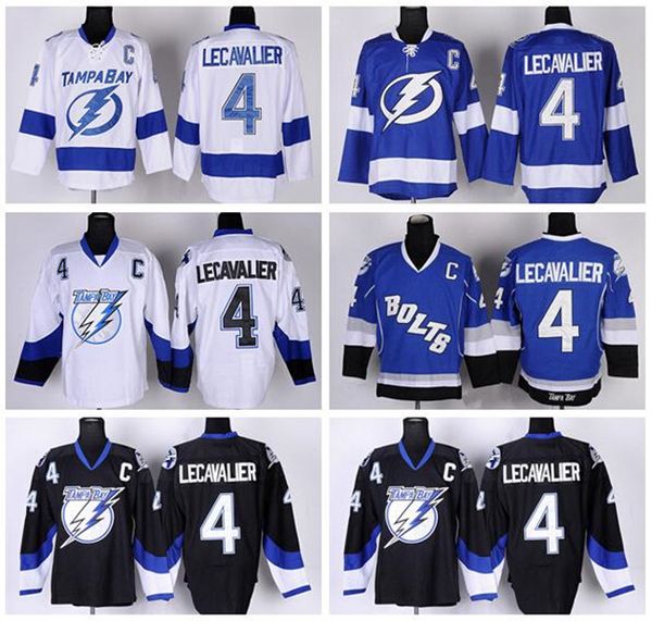 

tampa bay lightning 4 vincent lecavalier jerseys ice hockey blue white black team color alternate all stitched for sport fans quality, Black;red