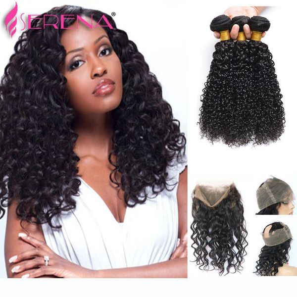 

malaysian virgin hair water wave 360 lace frontal with bundles malaysian curly wave human hair 3 bundles with frontal closure, Black;brown