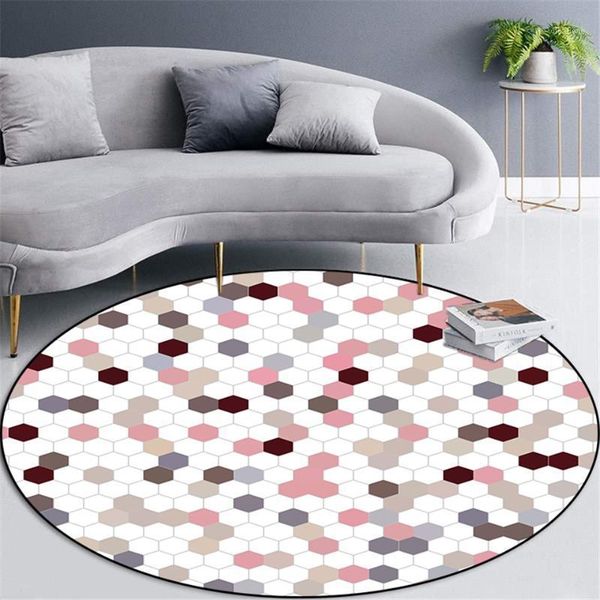 

nordic pink white gray plaid round rug geometrc for girl simple cute coffee table carpet living room bedroom rug chair floor mat1