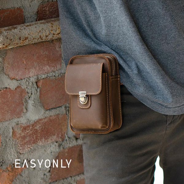 

men's leather belt bag multi-functional waist bag leather material easy to carry