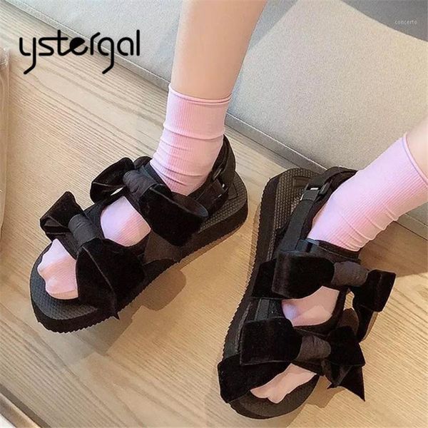 

ystergal cute bowknot women summer sandals ladies soft flats outdoor beach shoes woman platform flat shoes black causal sandal1
