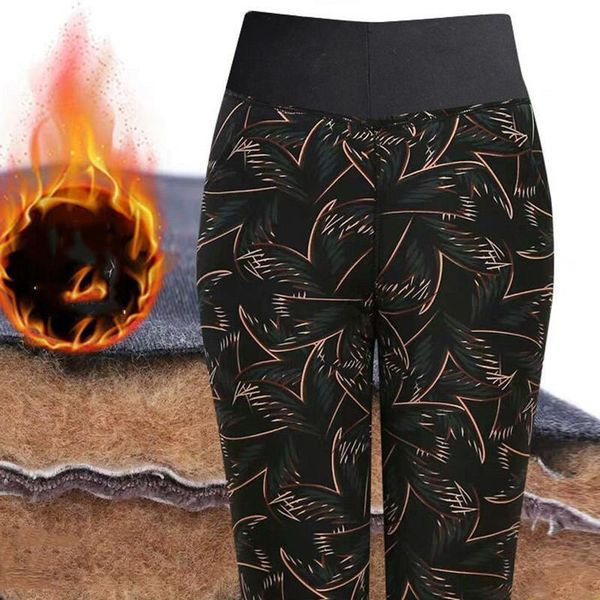 

women autumn winter plus velvet long pants floral printing pencil legging female stretch slim warm pants skinny trousers e125, Black;white