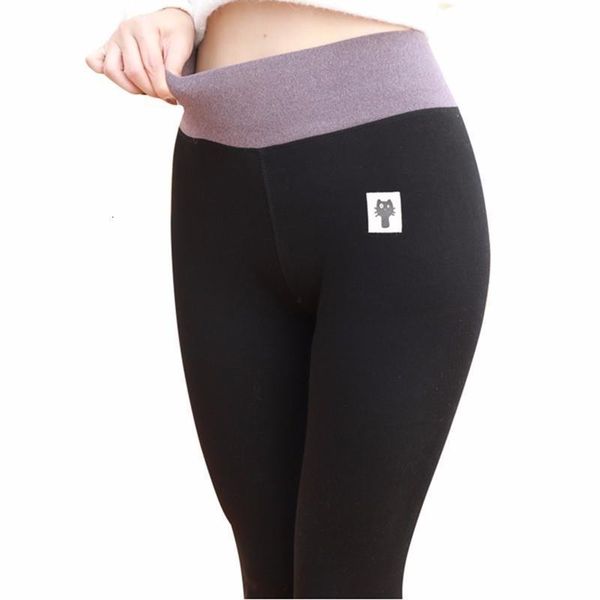 

m-3xl women winter cotton leggings 2020 plus size high waist cat pattern patchwork warm leggings women 4 color casual pants, Black