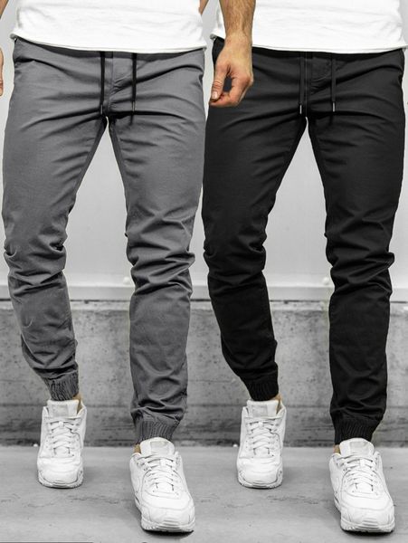 

men 2pcs drawstring waist carrot pants d4vg#, Black