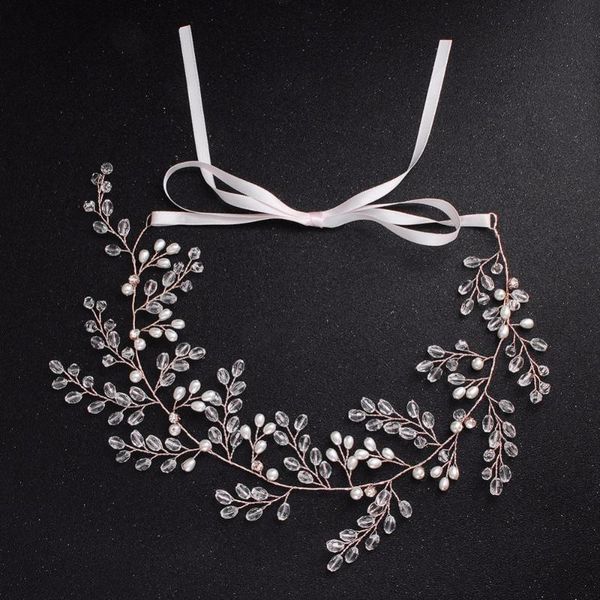 

slbridal rose gold wired rhinestone crystals pearls wedding headband bridal hair vine hair accessories bridesmaids women jewelry, Golden;silver