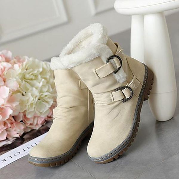 

fashion snow boots women winter boots flat heels winter shoes warm fur boot mid-calf spring autumn women's shoes with buckle, Black