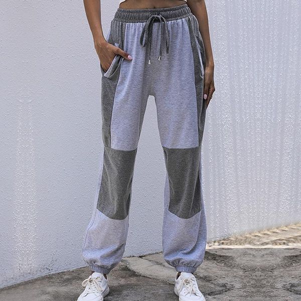 

puimentiua joggers women pants fashion patchwork sweatpants harem casual gray high waist sport pants hip hop trousers streetwear, Black;white