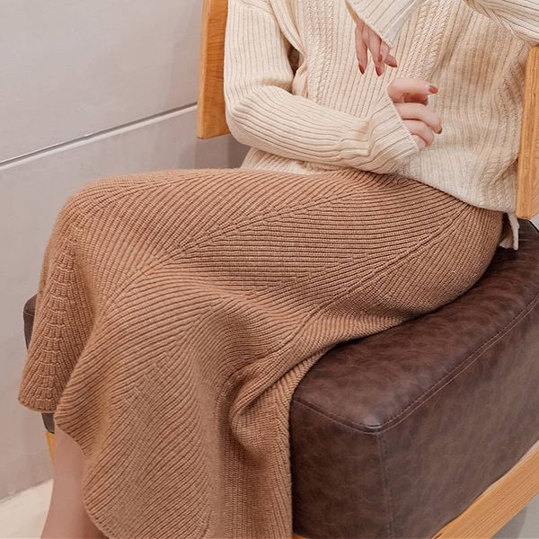 

2021 quality women high electric belt 100% cashmere and knitting wool jumpers winter new fashion ladies skirt yqfa, Black