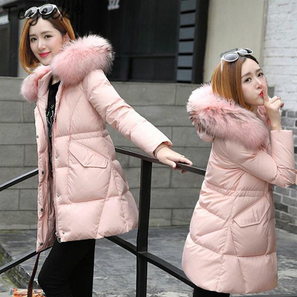 

tcyeek winter jacket women long down coats female large fur hooded clothes thick warm duck down jackets pink outwear lwl11091, Black