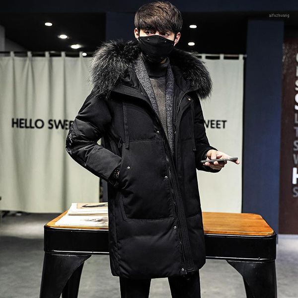 

winter hooded coat men's 2020 new men's down jacket medium length youth korean thickened warm trend1, Black