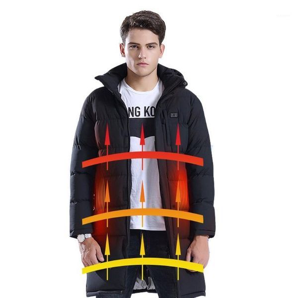

tide men heating parka tide winter jacket men warm solid color smart usb electric heating warm down zipper long coat1, Black